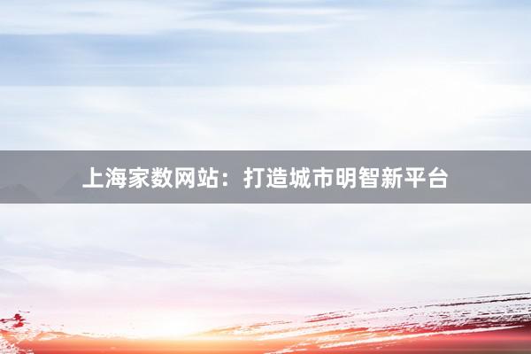 上海家数网站：打造城市明智新平台